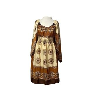 Muse Boston Proper Brown Floral Print Hankerchief Dress‎ Women's Size 8 Boho